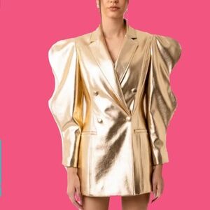 NWT Amylynn Soft Gold Metallic Coat Blazer Dress